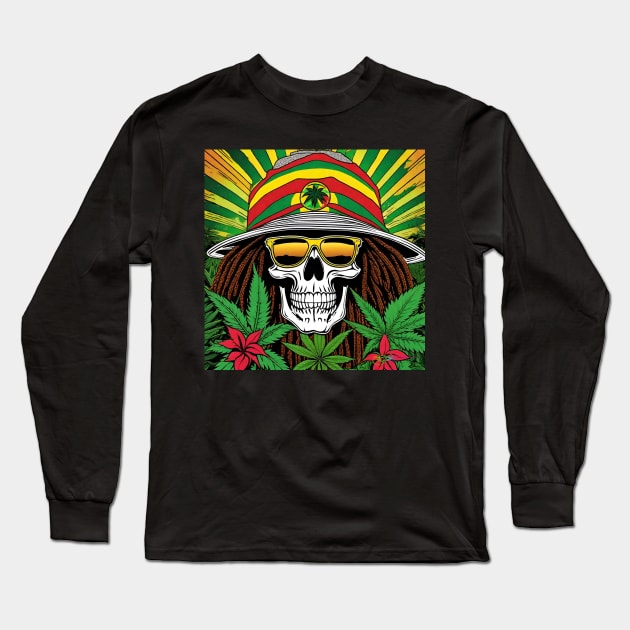 Reggae Music - Jamaican Stoner Skull 32 Long Sleeve T-Shirt by Benito Del Ray